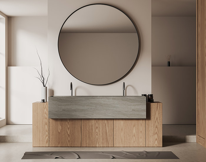 Precision-cut custom bathroom mirror